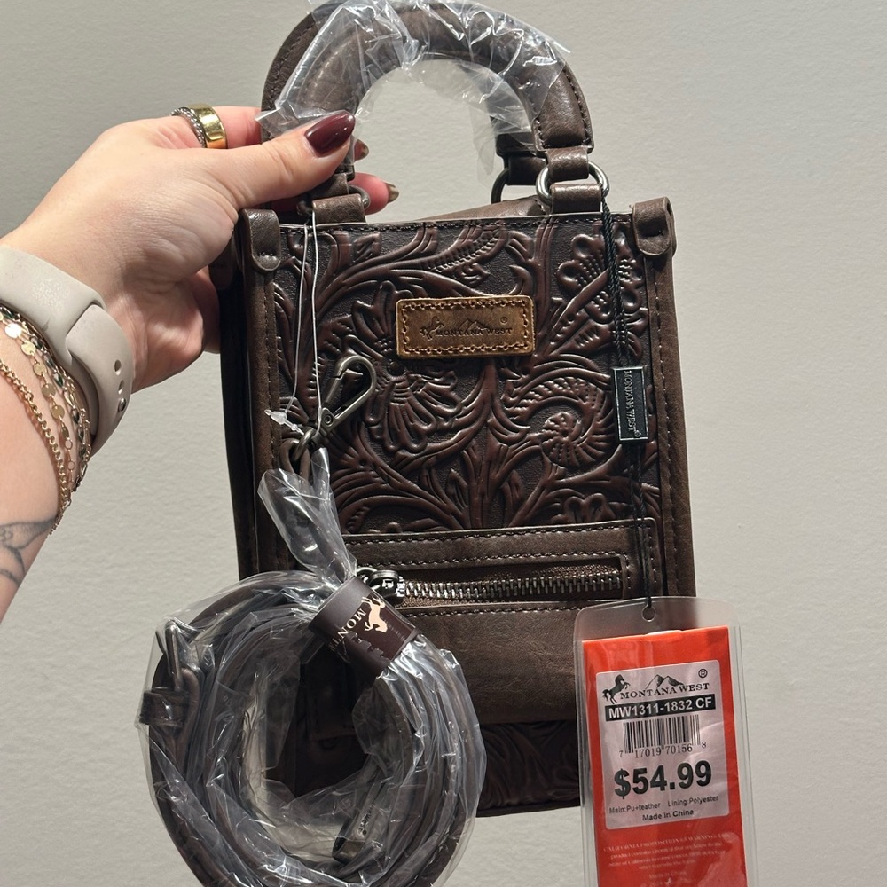 Montana West Dark Brown Embossed Crossbody Bag